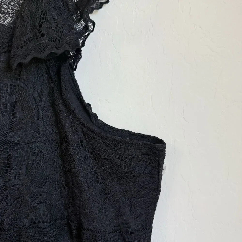 Torrid Sz 4 Black Peplum Lace Ruffle Sleeve Babydoll Top Romantic Goth Feminine